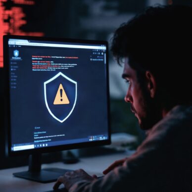 man facing computer screen